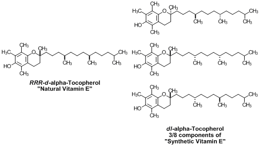 natural vitamin E, natural vitamin E structure, synthetic vitamin E, all-rac tocopherol